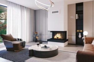 three sided inbuilt fireplace